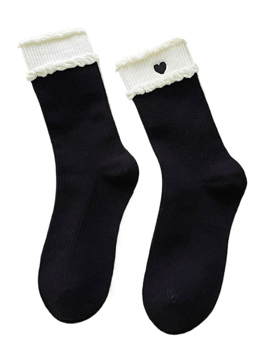 Rufia - Sweet Heart Embroidered Mid-Calf Winter Socks