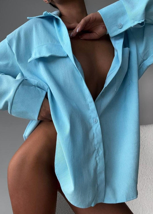 Oversized Button Up Shirt Soft Textured Fabric
