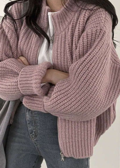 Chunky Knit Cardigan Zip Up Ribbed Sweater