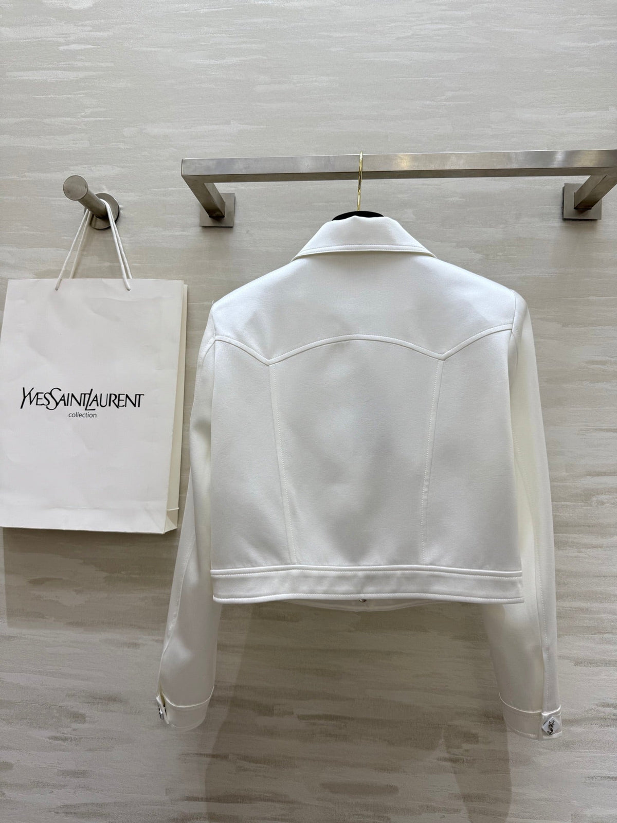 YSL 25 Short Jacket White Acetic Acid Cracked Fabric