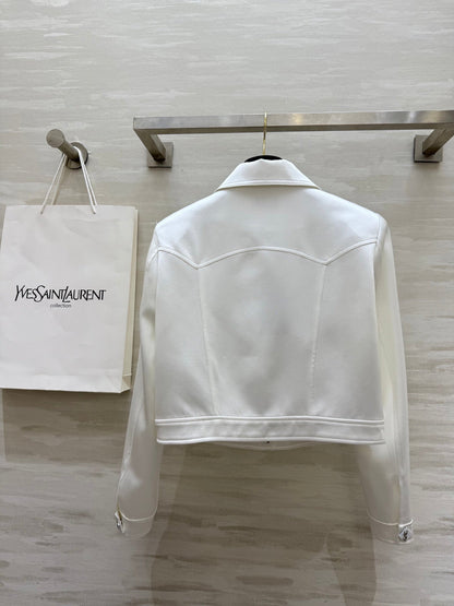 YSL 25 Short Jacket White Acetic Acid Cracked Fabric