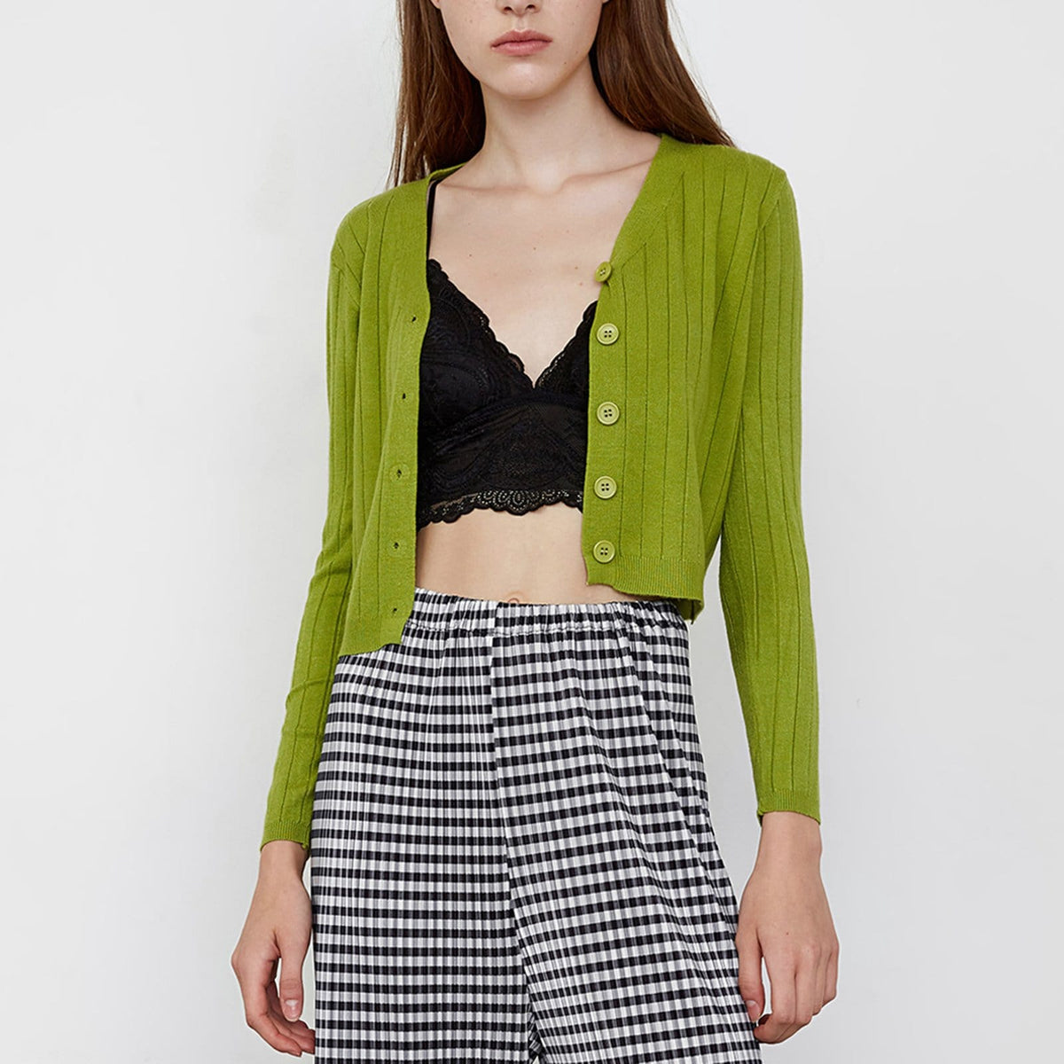 Abril Green Yellow Button-Up Cardigan