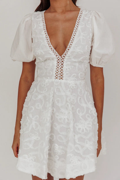Samsara Puff Sleeve Mini Dress White