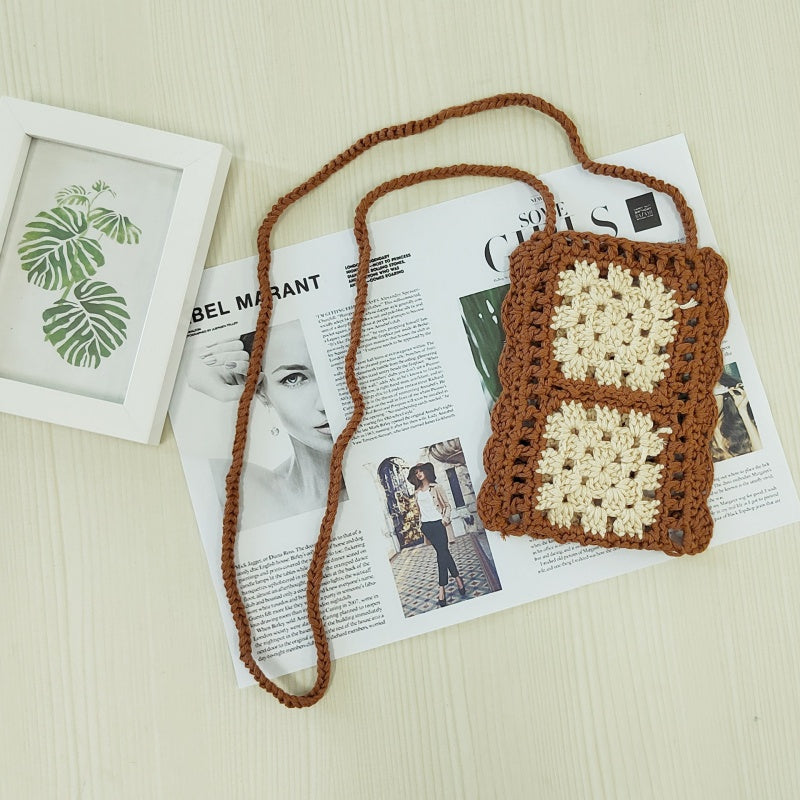 Crochet Granny Square Bag Red National Style Color Patchwork Bag