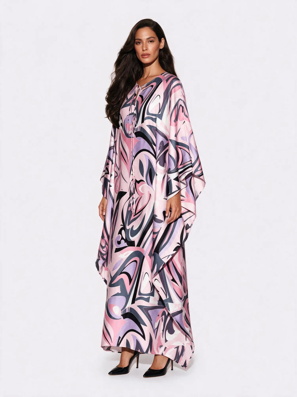Layla Abstract Print Tassel Kaftan Maxi Dress