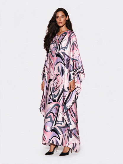 Layla Abstract Print Tassel Kaftan Maxi Dress