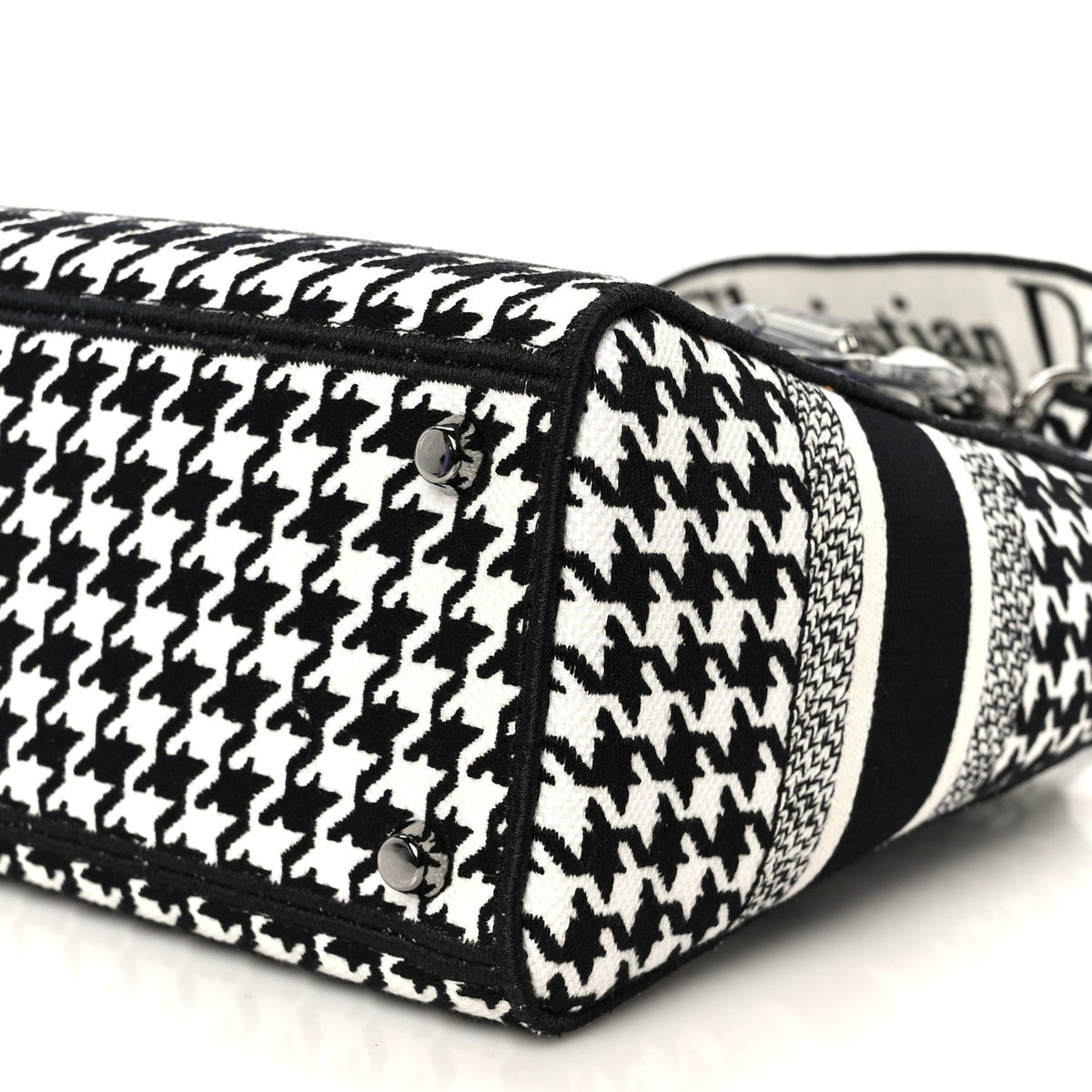 Canvas Houndstooth Embroidered Medium Lady D-Lite Black White