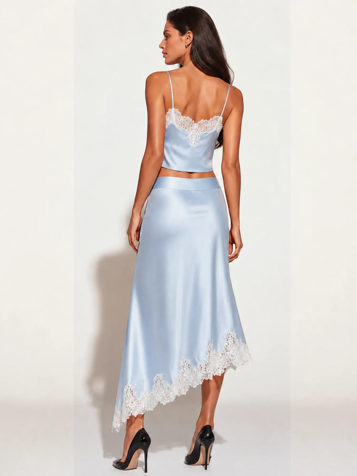 Aliyah Lace-Trimmed Satin Midi Skirt Set