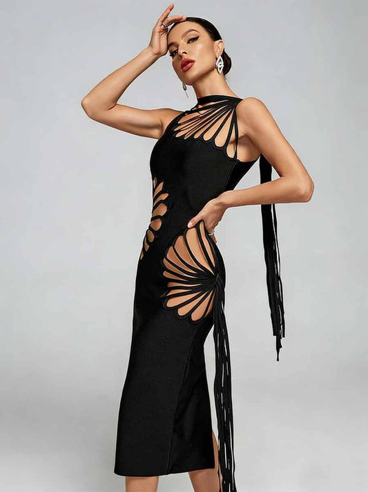 Lavinia Cutout Tassel Bandage Midi Dress