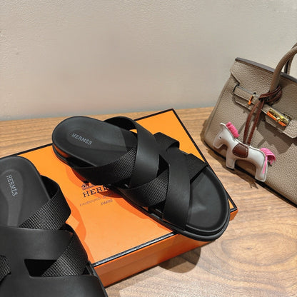 HM 25 Kazimir Sandal Black Calfskin Canvas