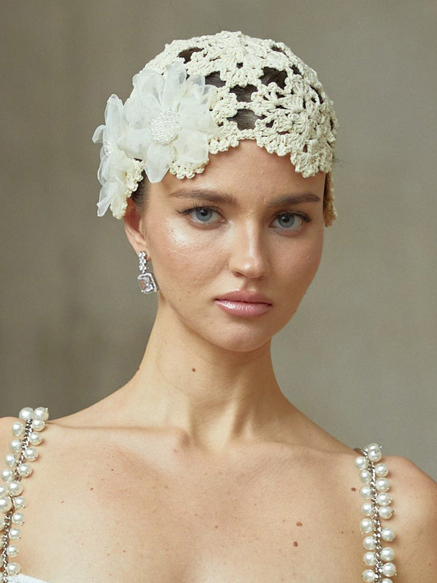 Thea Floral Crochet-Knit Bucket Hat