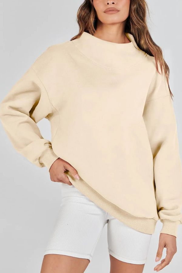 Women's Slit Mock Neck Oversized Sweatshirt