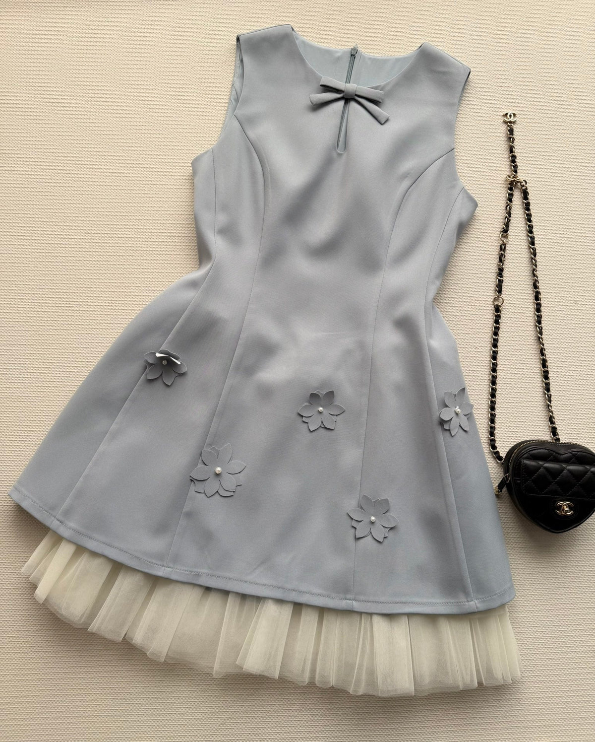CC Bow-Tie Sleeveless Dress Light Blue Polyester 352969