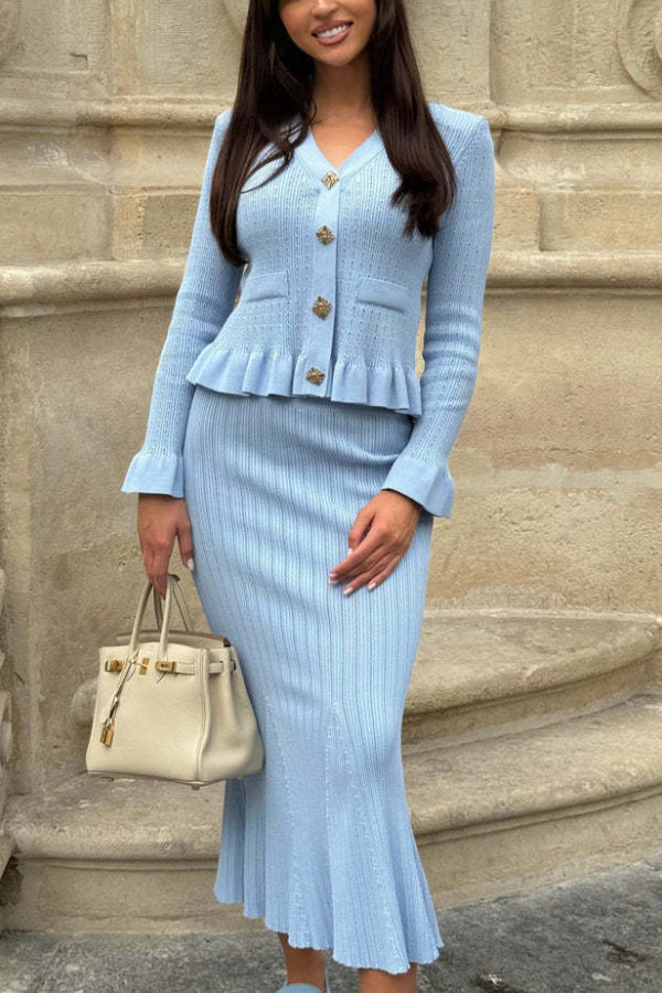 Ruffled Jacket \u0026 Flared Skirt Knit Matching Set
