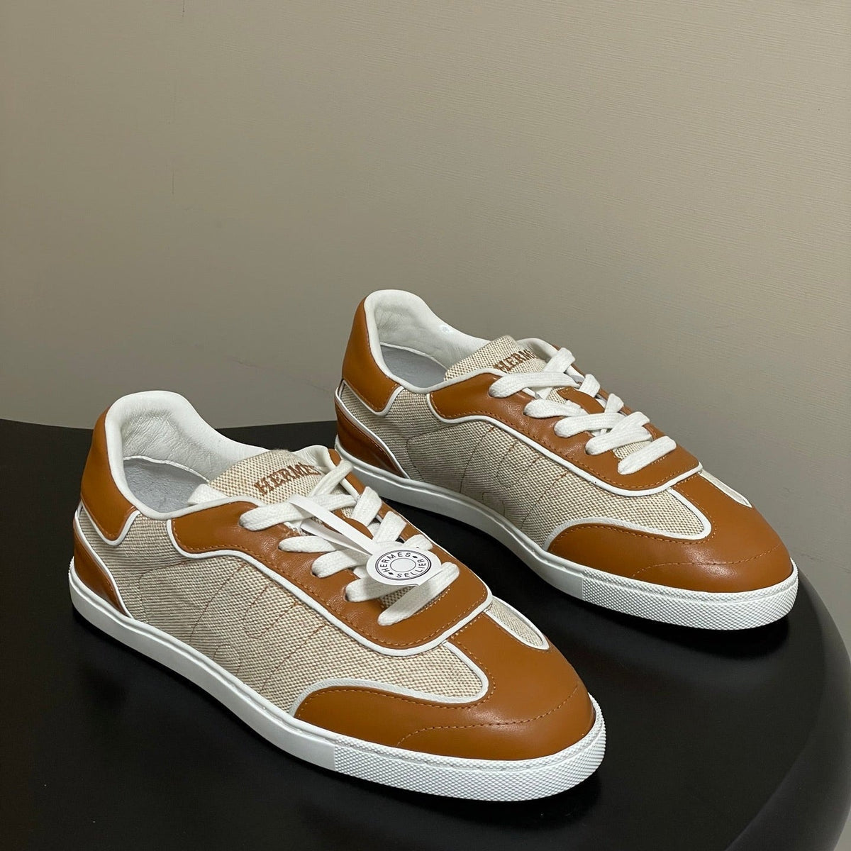 Hermes 26 Match Sneakers Brown Beige in Calfskin 594337