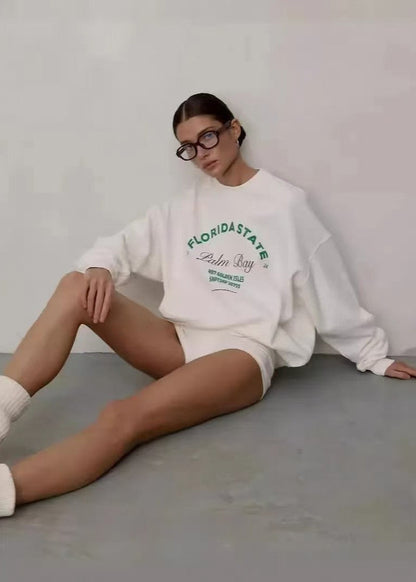 Oversized Cotton Graphic Sweatshirt White Crewneck