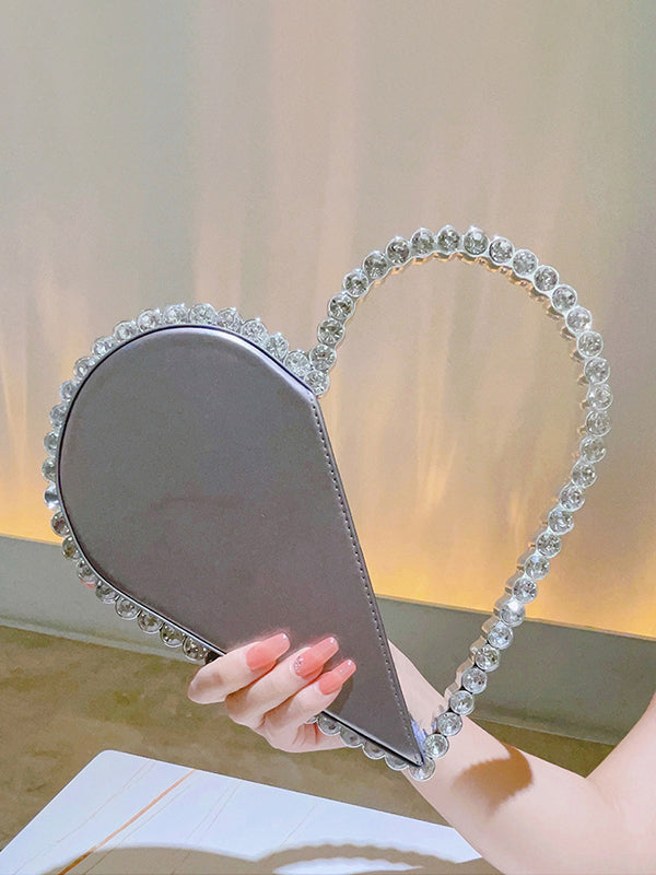 Contrast Color Heart Shape Hollow Rhinestone Zipper Evening Bags
