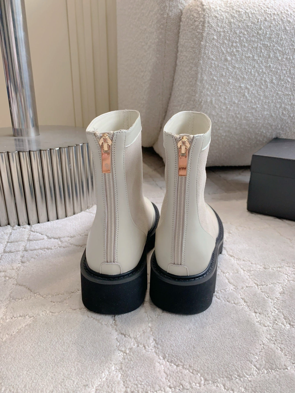CC New Platform Ankle Boots Light Taupe Suede Sheepskin