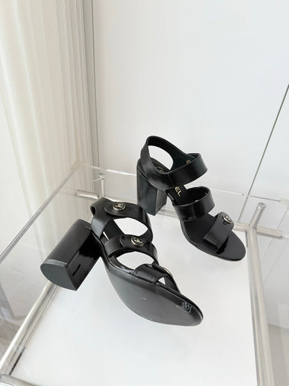 Chanel 26 Turnlock 80 Black Sandal Heels in Lambskin 597407