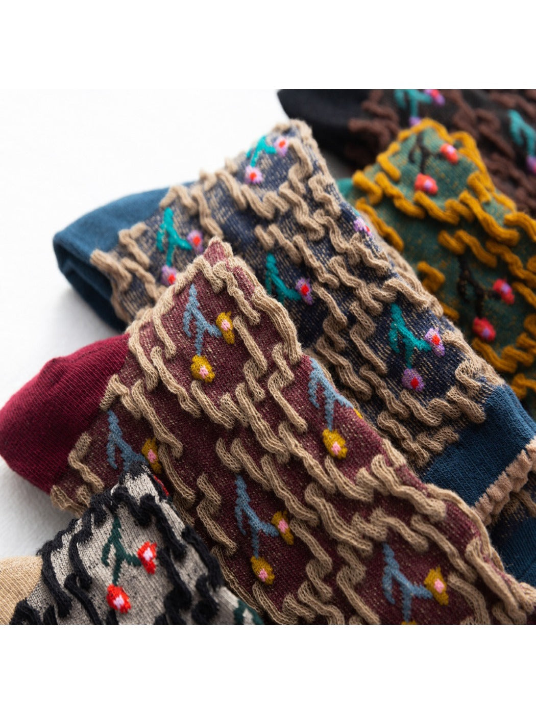 Rufia - Vintage Embroidered Mid-Calf Socks - Soft &amp; Chic