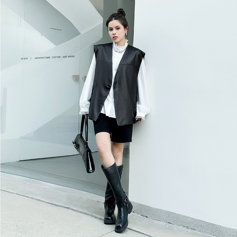 Ribbed Jacquard Solid Color Vest