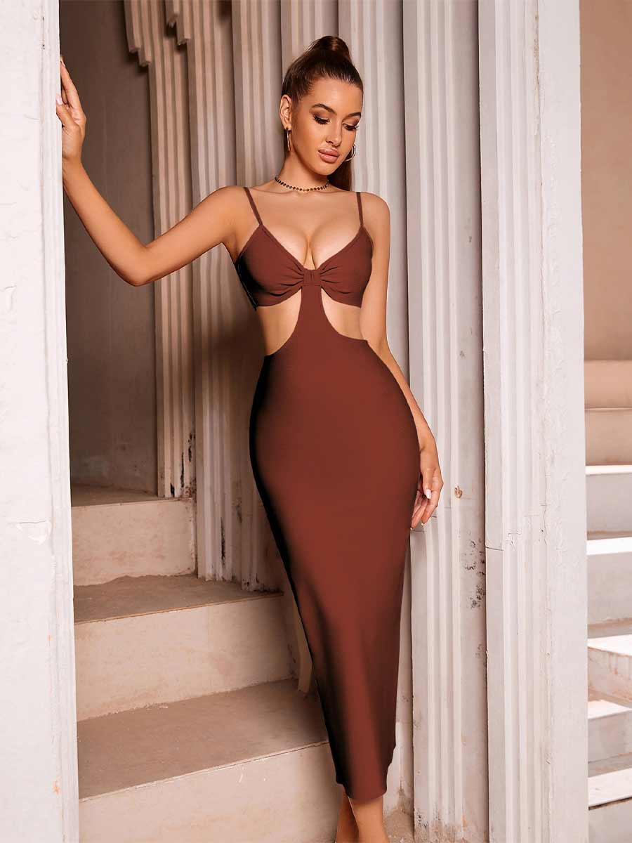 Cecilia Solid Color Waist Revealing Midi Dress