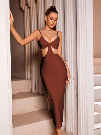 Cecilia Solid Color Waist Revealing Midi Dress