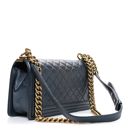 Metallic Calfskin Quilted Medium Boy Flap Grey