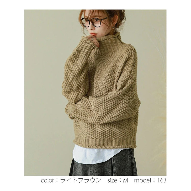 Long Sleeves Loose Solid Color High Neck Knitwear Sweater