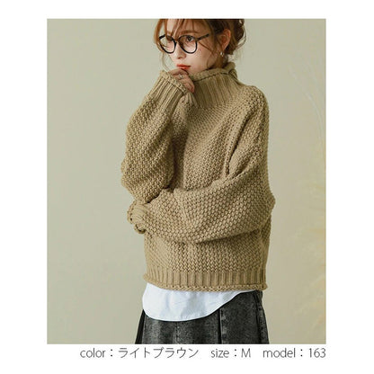 Long Sleeves Loose Solid Color High Neck Knitwear Sweater