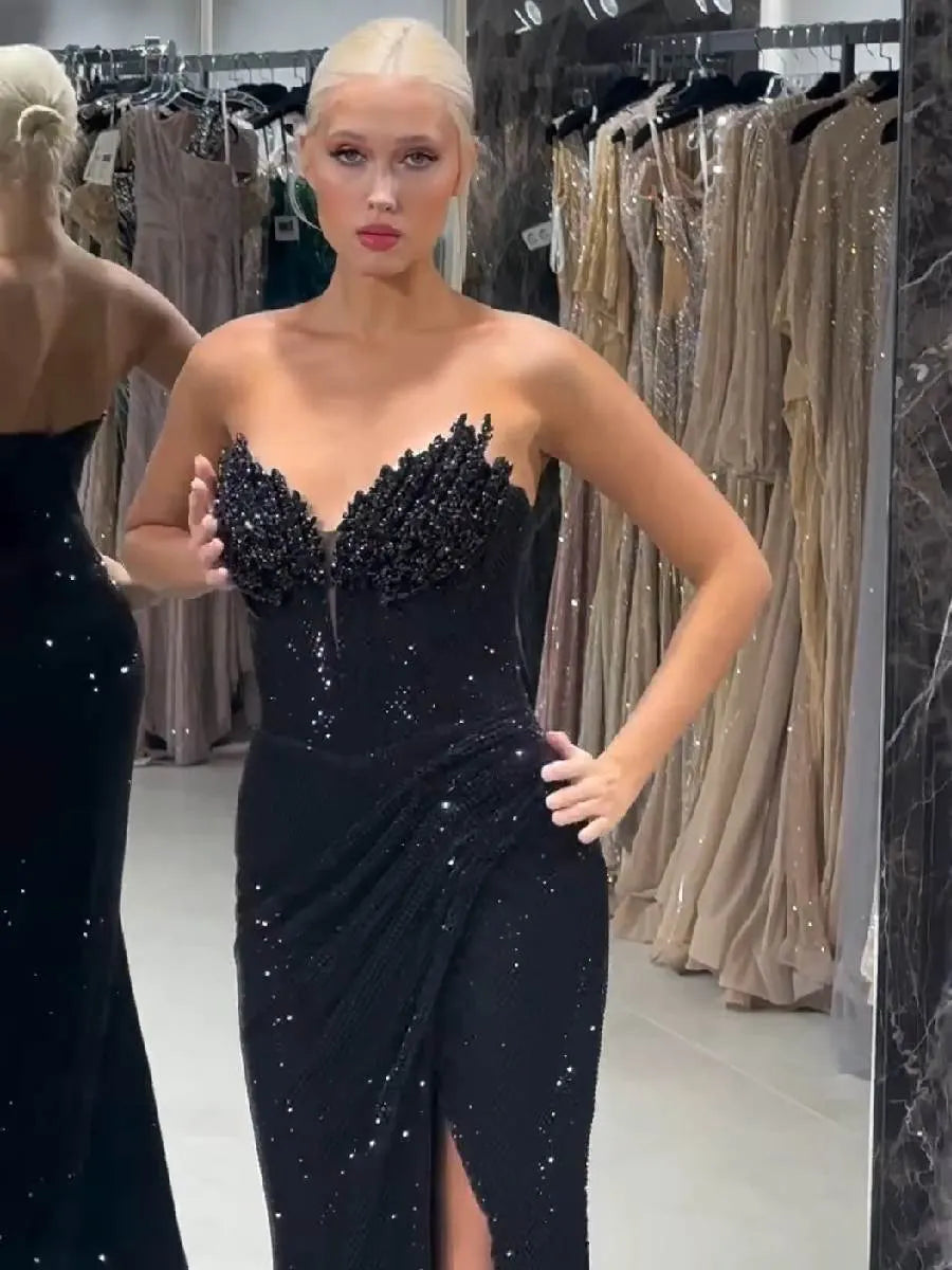 Elodie Strapless Rhinestone Maxi Dress