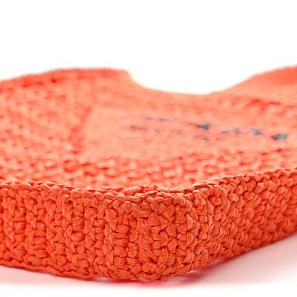 Yarn Raffia Effect Crochet Logo Embroidered Tote Bag Arancio