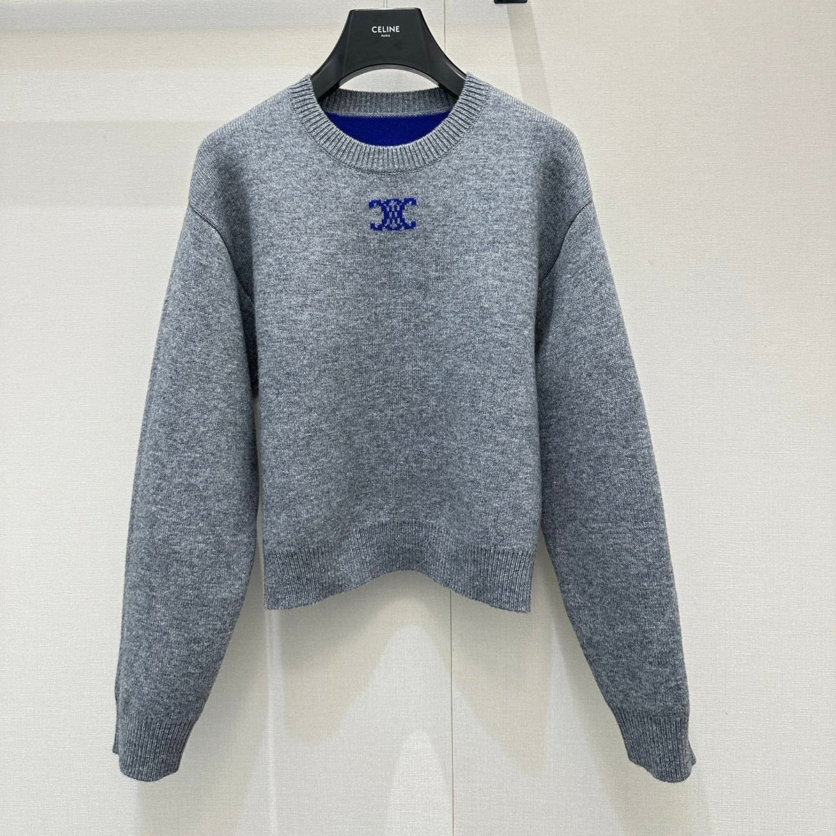 Celin Embroidered Crew Neck Sweater Grey Wool 346098