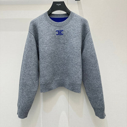 Celin Embroidered Crew Neck Sweater Grey Wool 346098