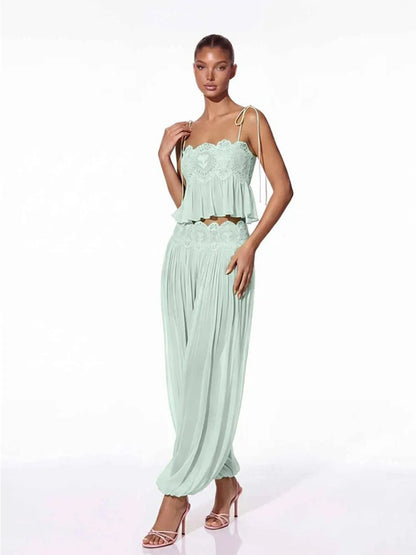 Cerys Lace Trim Ruched Top & Trouser Set
