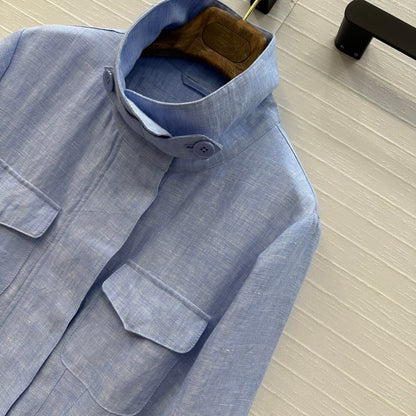 LP 25 Stand-up Collar Jacket Blue Linen 272165