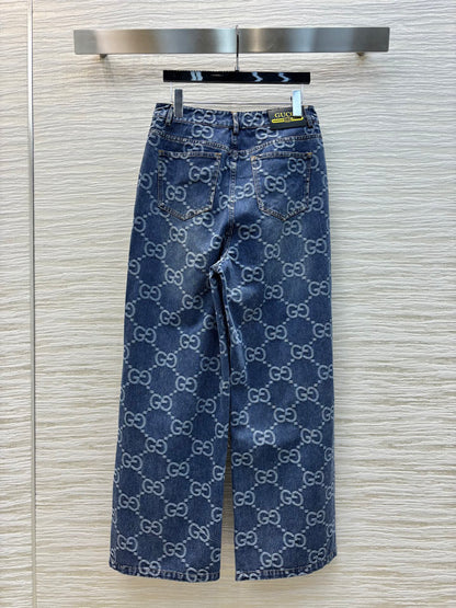 Gucci 2025 Logo Jacquard Straight Jeans Blue Cotton