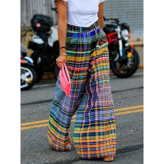 Loose Wide Leg Checkerboard Printed Casual Pants Bottoms Pants