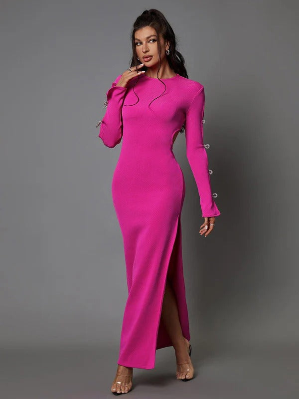 Calantha Crystal Bow Cutout Bandage Dress