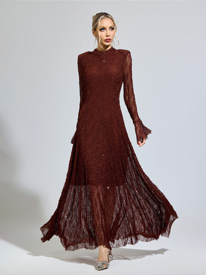 Octavia Brown Lace Long Sleeve Dress