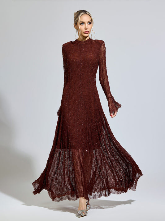 Octavia Brown Lace Long Sleeve Dress