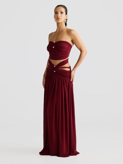 Marisol Cut Out Halter Mesh Maxi Dress Set