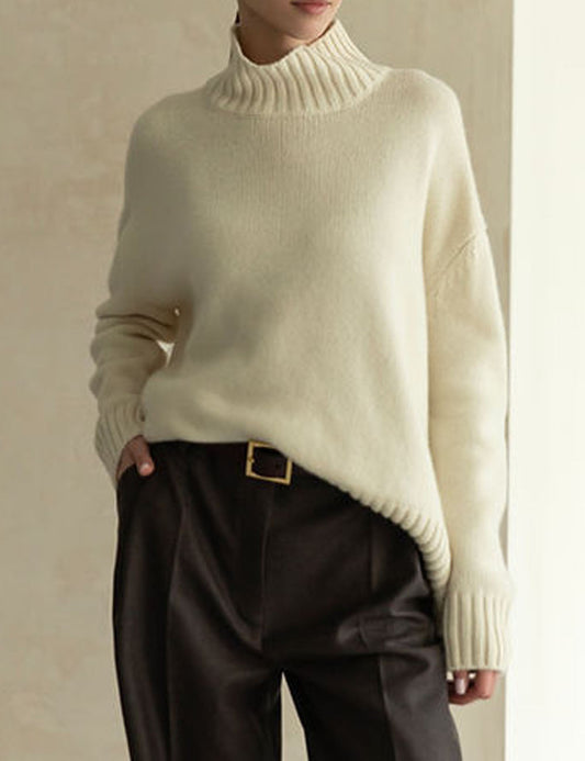 Fall Mock Neck Ribbed Knit Oversized Sweater