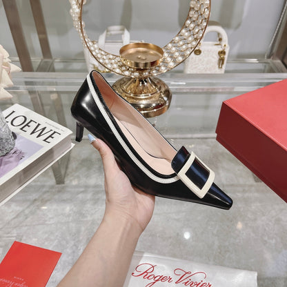 Belle Viv Metal Buckle Pumps 65 Black White Patent Leather
