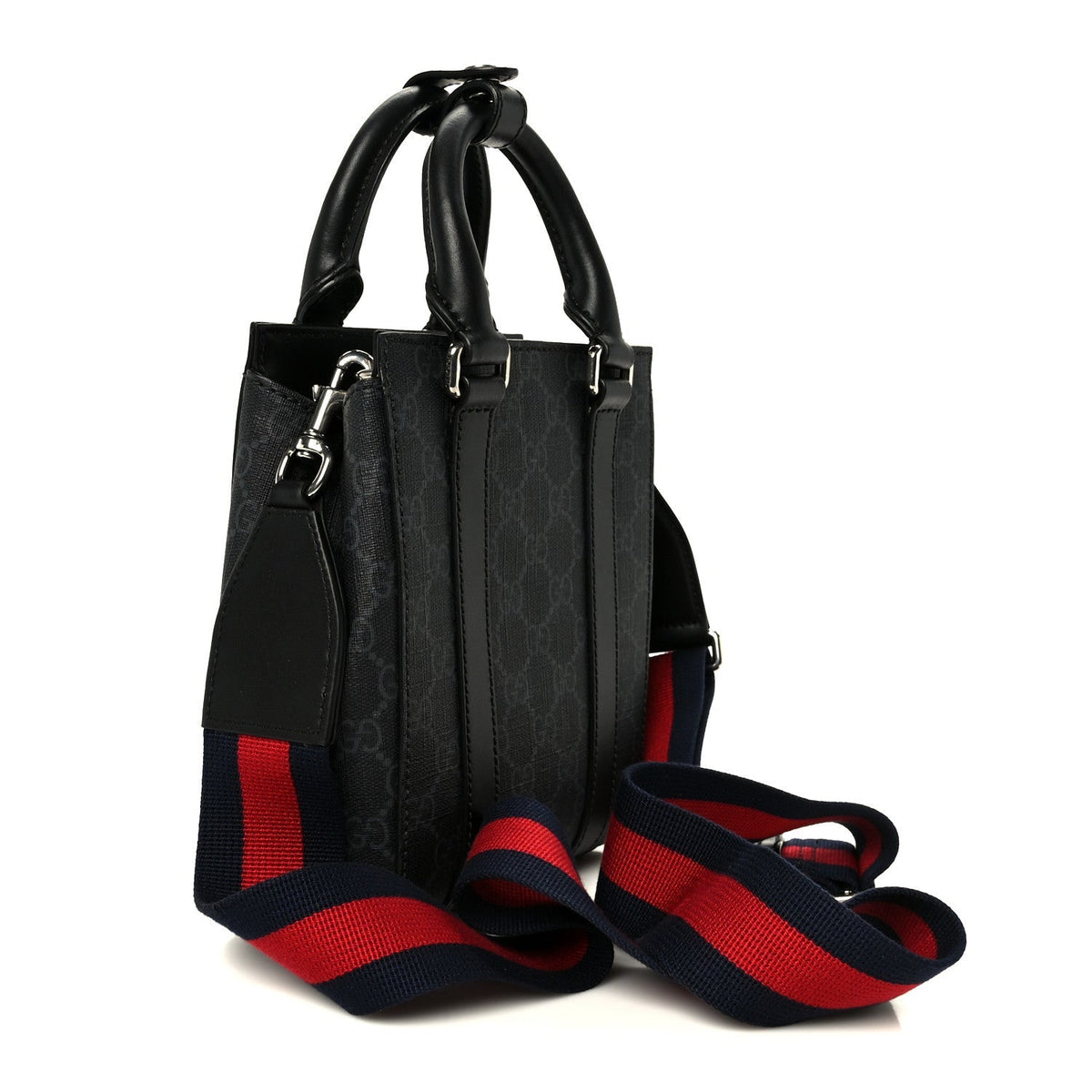 GG Supreme Monogram Appia Calfskin Web Mini Tote Bag Black