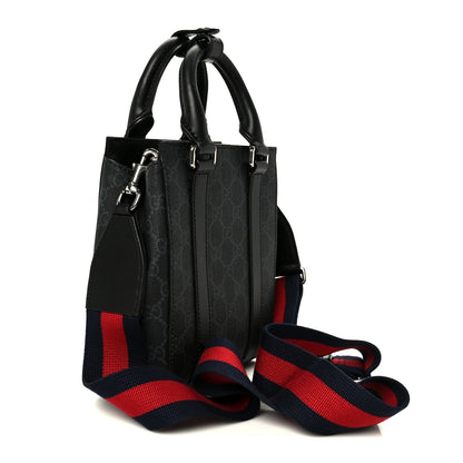 GG Supreme Monogram Appia Calfskin Web Mini Tote Bag Black
