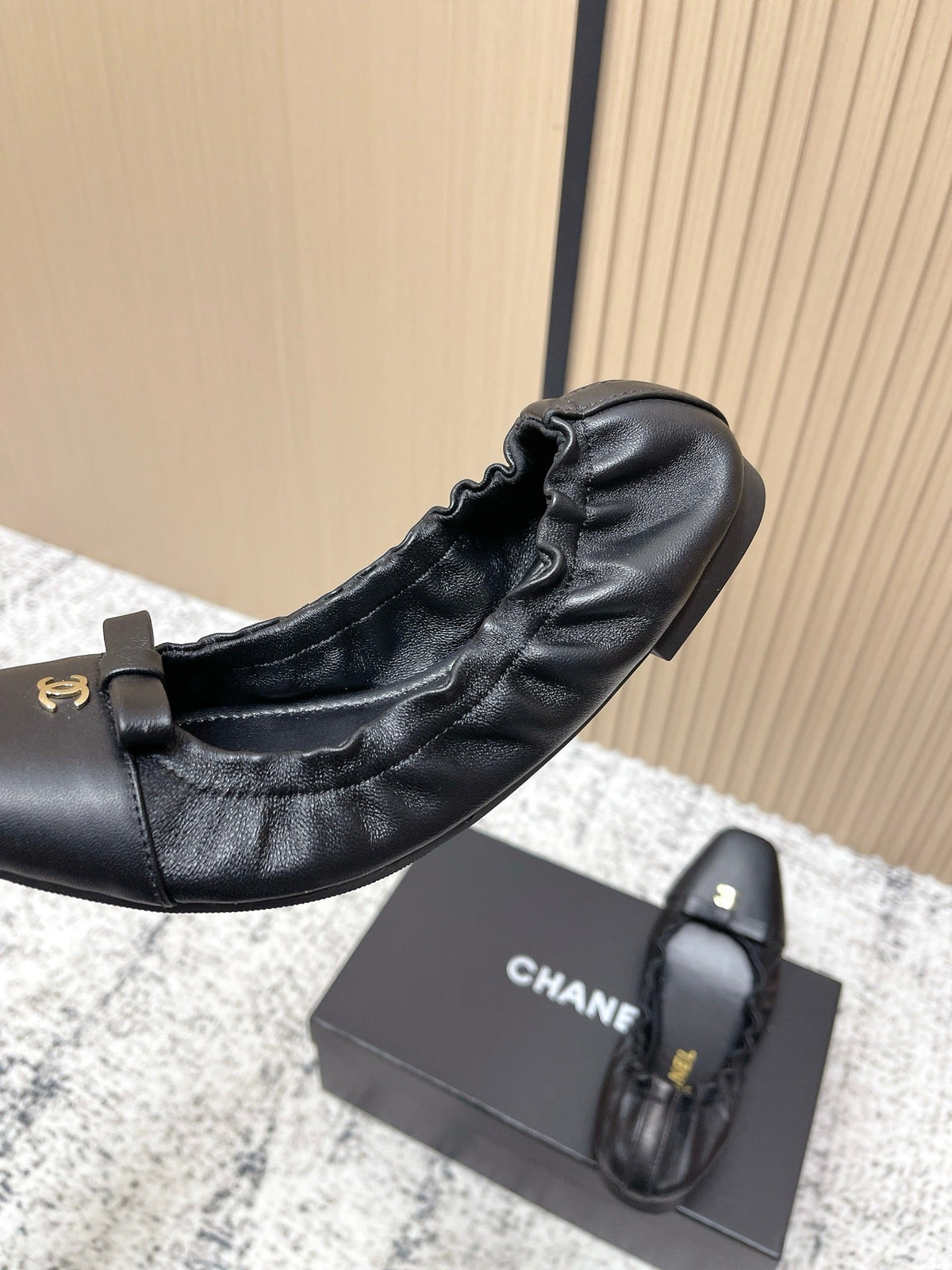 Chanel 26 Ruffle Black Ballet Flats in Lambskin 591373