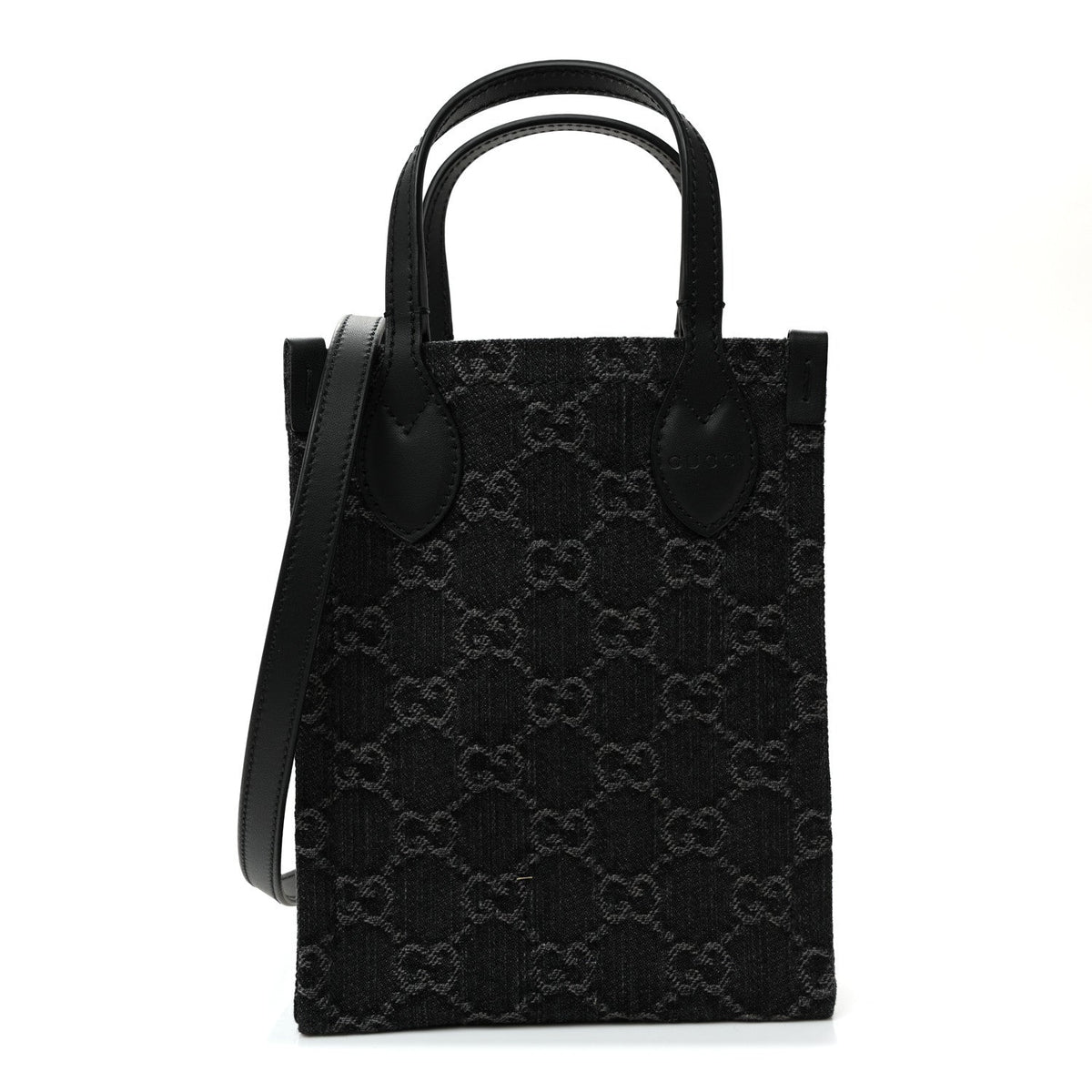 Denim GG Monogram Calfskin Mini Ophidia Tote Bag Black