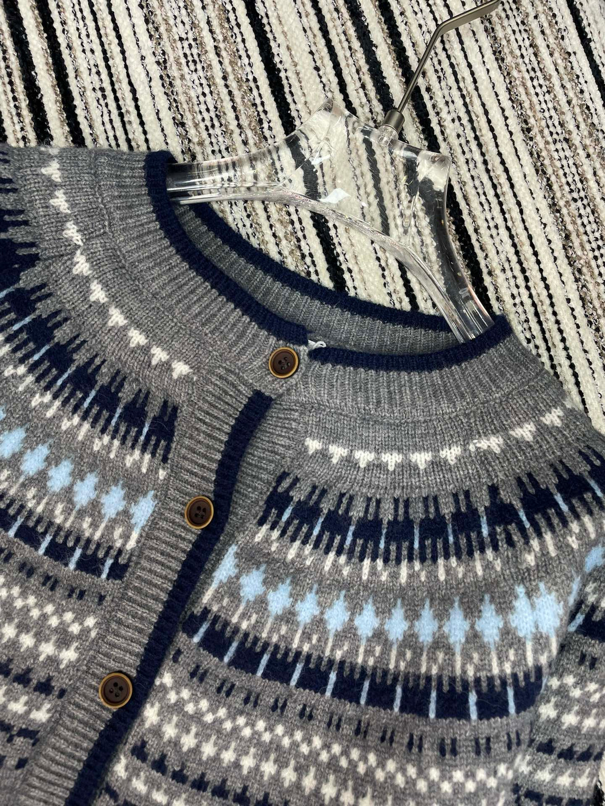 Dior 2025 Knitted Cardigan White and Gray Wool