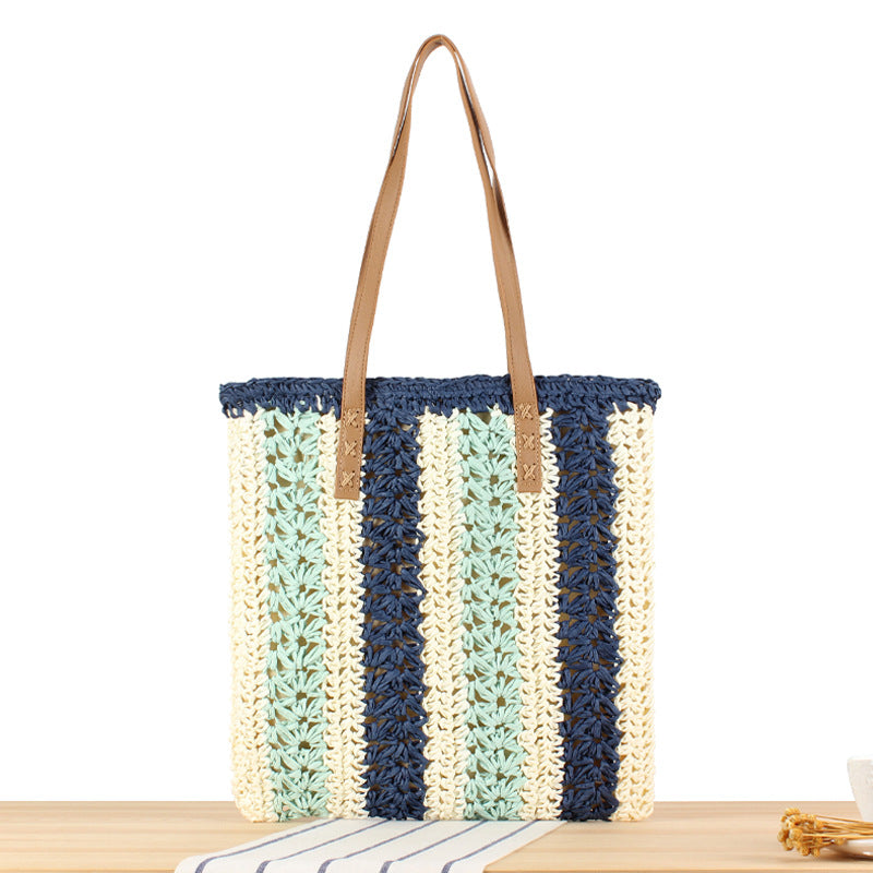 Crochet Market Bag Color Contrast Stripe Bag